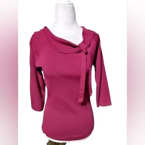 NWOT Joseph A 3/4" Sleeve, Cow Neck Shirt, Size M, Burgundy, Tie On Neckline